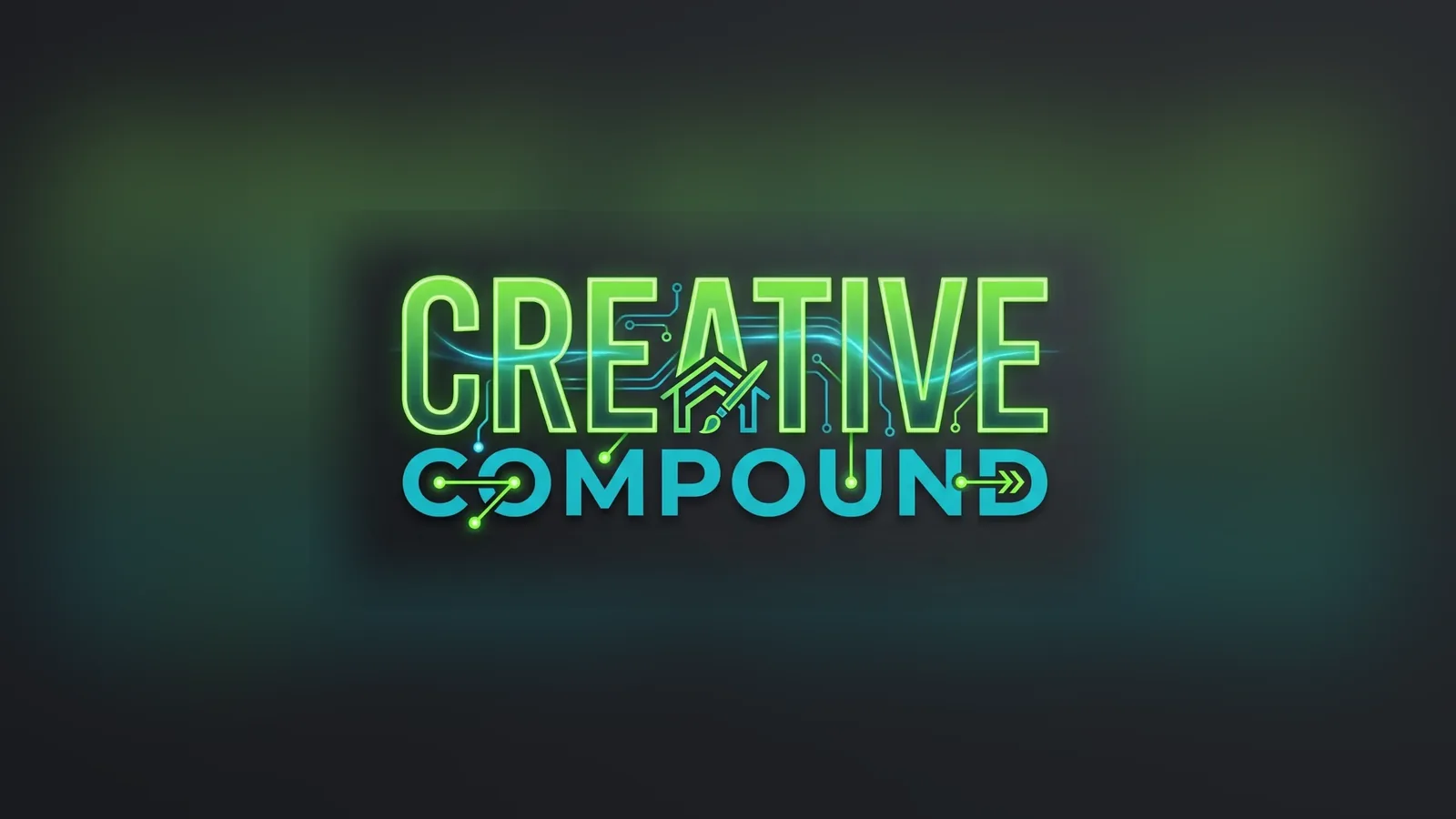 The Creative Compound logo in green and teal neon lettering