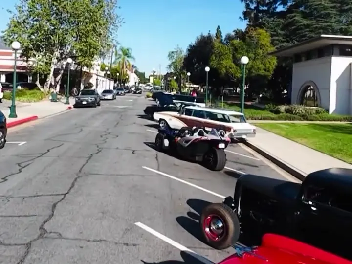 Classic cars lined up along Myrtle Avenue for the car show
